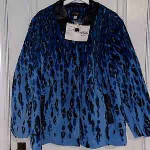 Bob Mackie Blue Fleece 3X Button Down Jacket